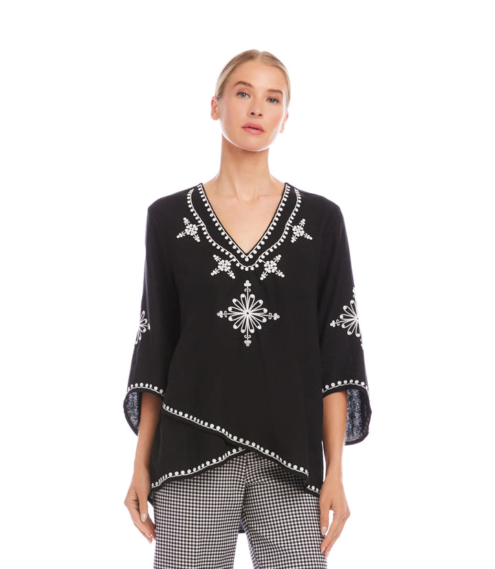 Bracelet Sleeve Embroidered Asymmetric Top
