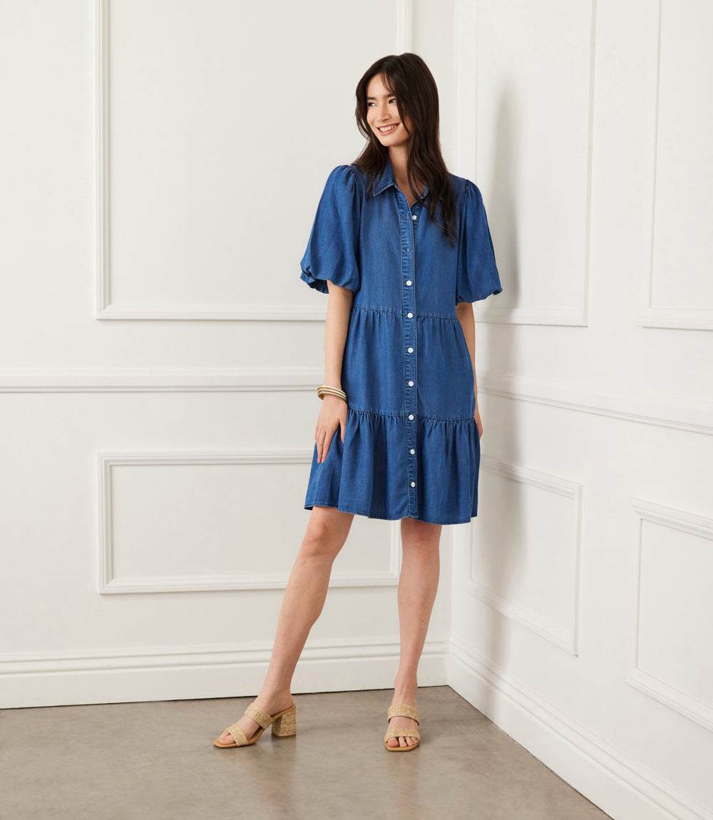 Karen Kane Women's Puff Sleeve Tiered Shirtdress, XS