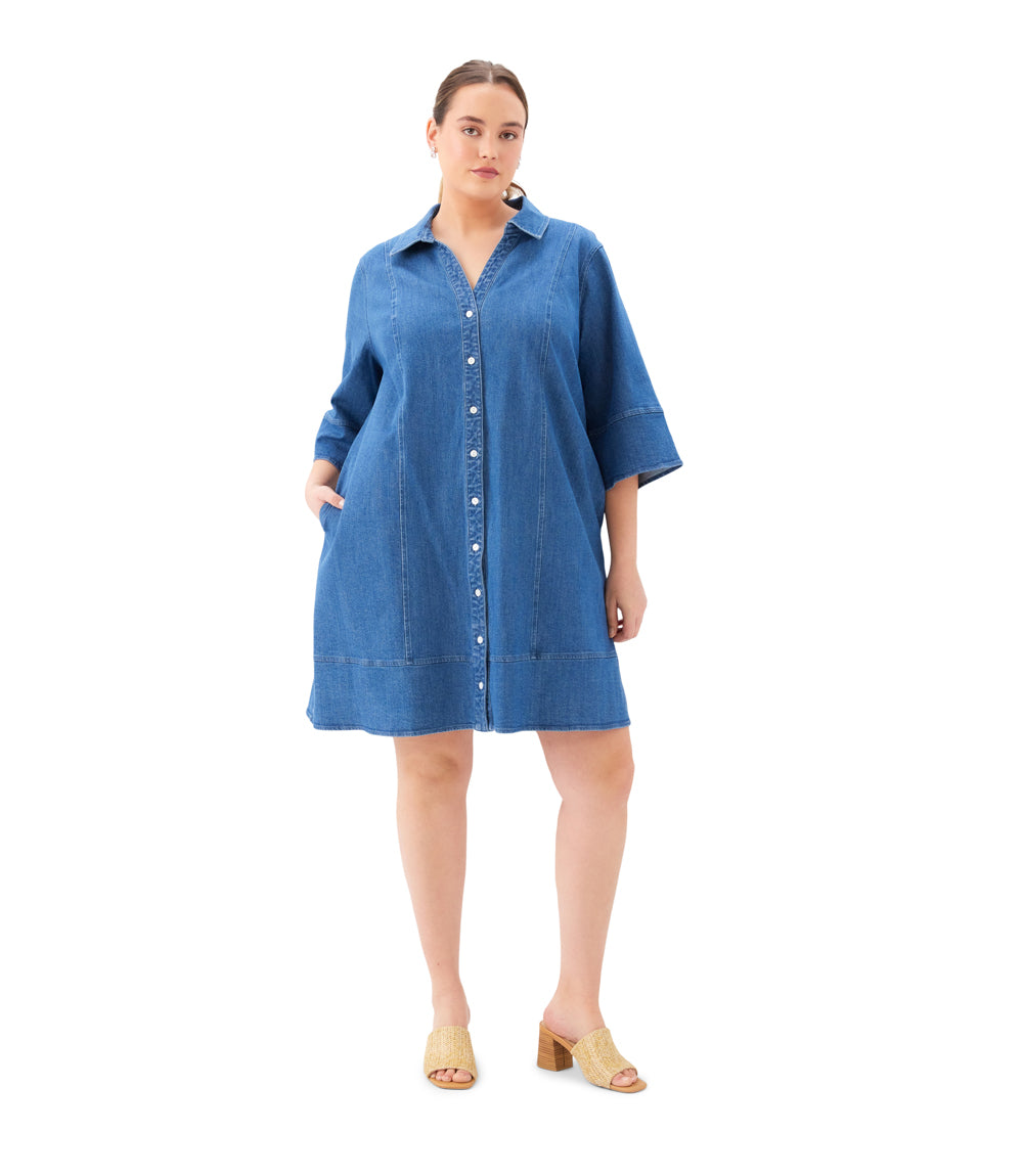 Plus Size Flare Sleeve Shirtdress