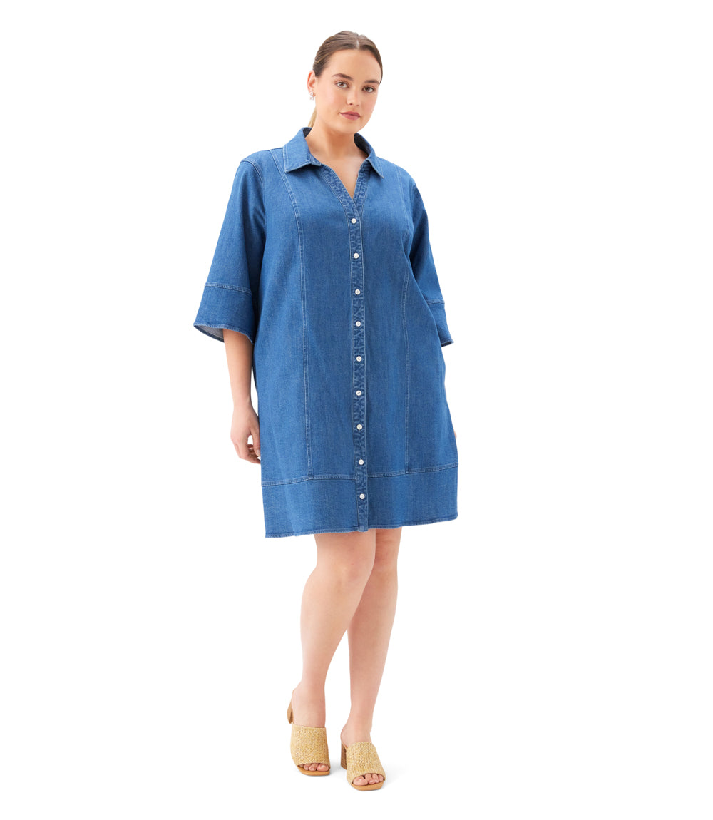 Plus Size Flare Sleeve Shirtdress