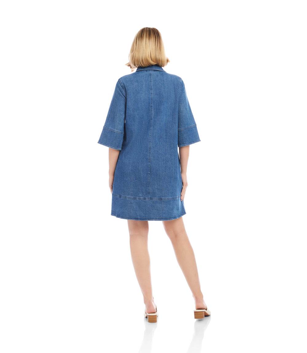 Karen Kane Women's Flare Sleeve Shirtdress, Large, L, Chambray, Cotton/Spandex Karen Kane Women's Flare Sleeve Shirtdress, Large, L, Chambray, Cotton/Spandex