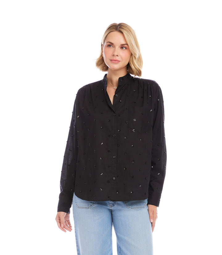 Long Sleeve Beaded Sequin Shirt