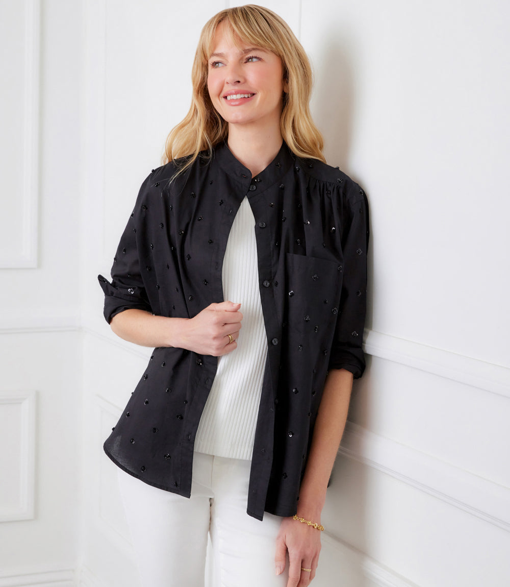 Long Sleeve Beaded Sequin Shirt