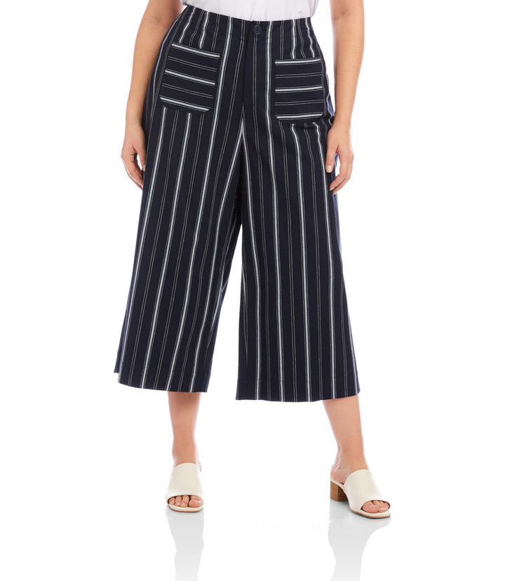 Plus Size Stripe Cropped Wide-Leg Pants