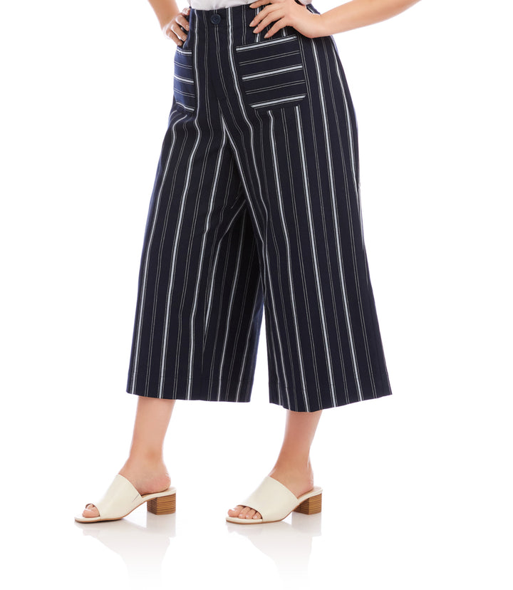 Plus Size Stripe Cropped Wide-Leg Pants