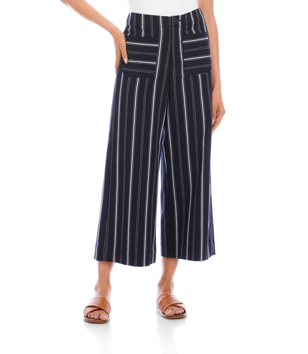 Stripe Cropped Wide-Leg Pants