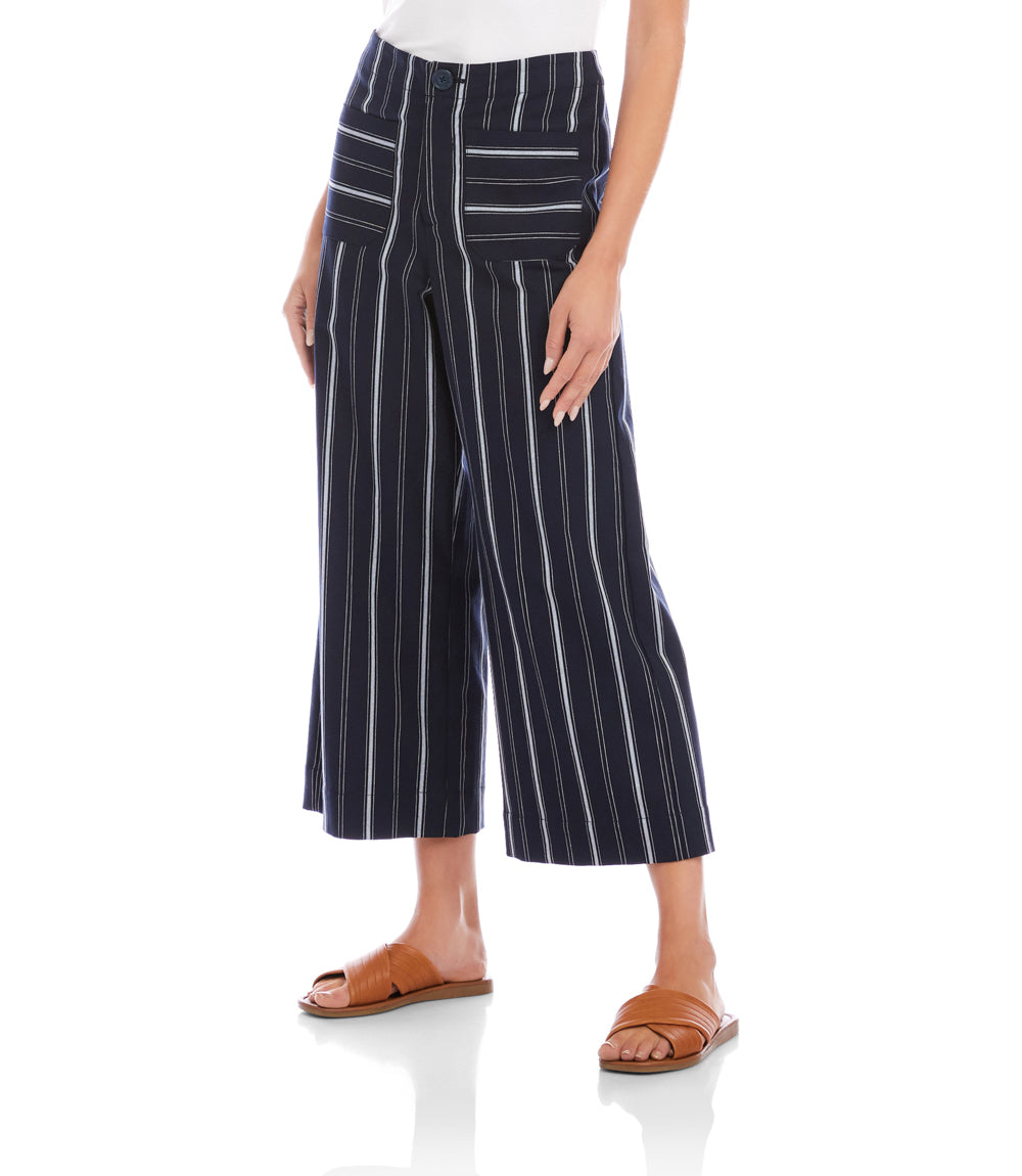Stripe Cropped Wide-Leg Pants