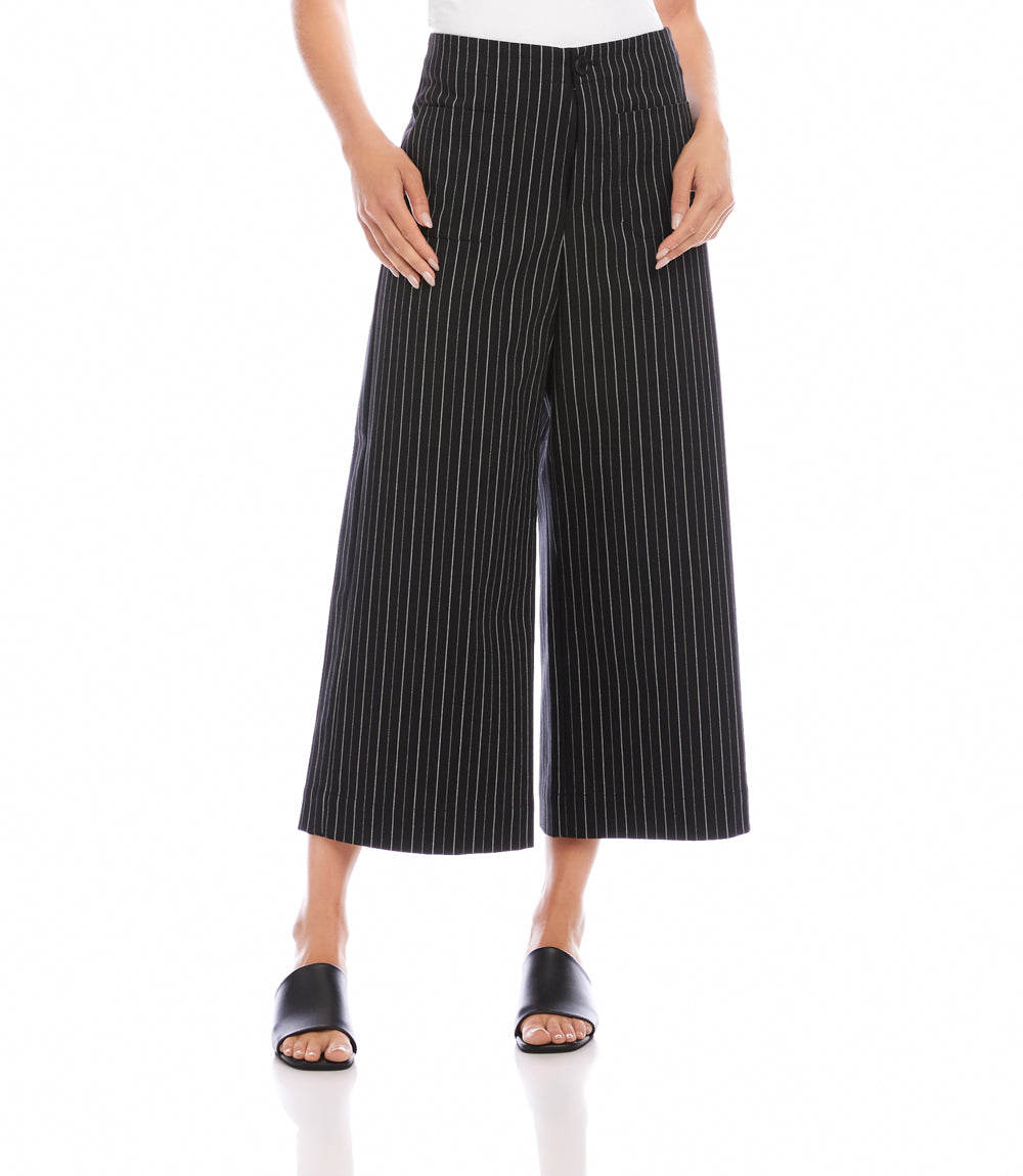 Stripe Cropped Wide-Leg Pants