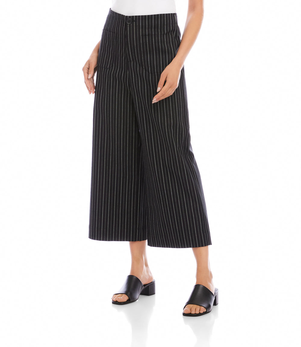Stripe Cropped Wide-Leg Pants