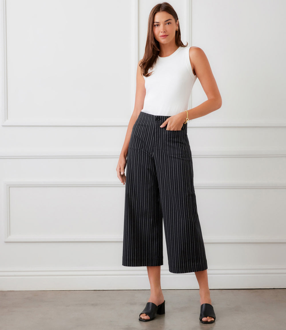 Stripe Cropped Wide-Leg Pants