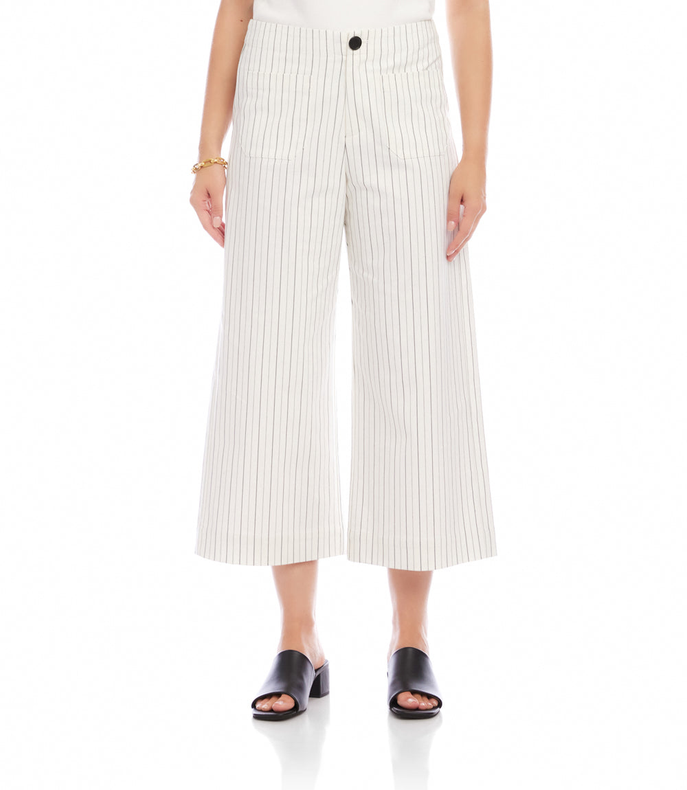 Stripe Cropped Wide-Leg Pants