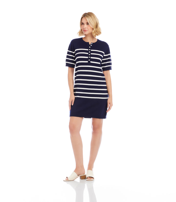 Short Sleeve Henley Sweater Dress