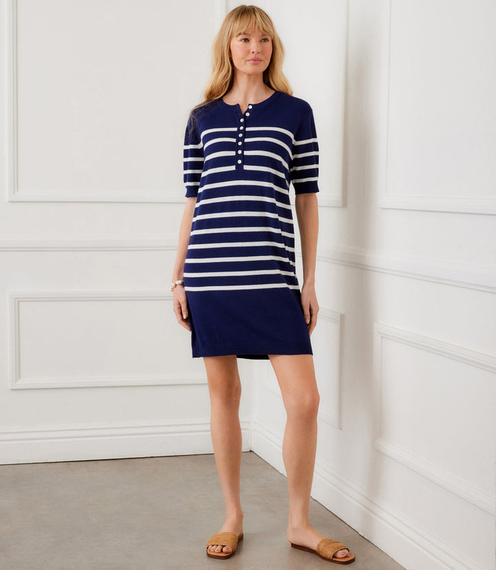Short Sleeve Henley Sweater Dress