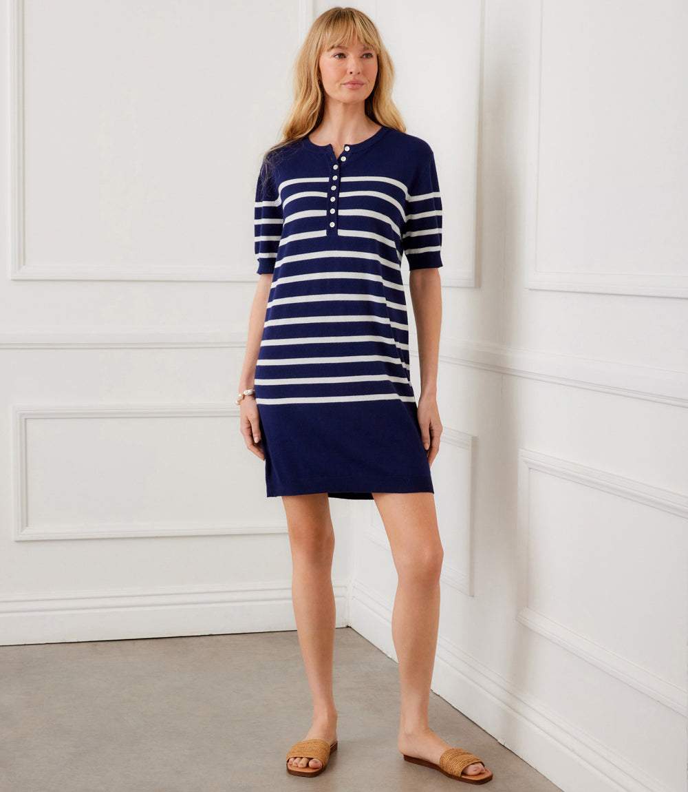 navy sweater dress Karen Kane Short Sleeve Henley Sweater Dress