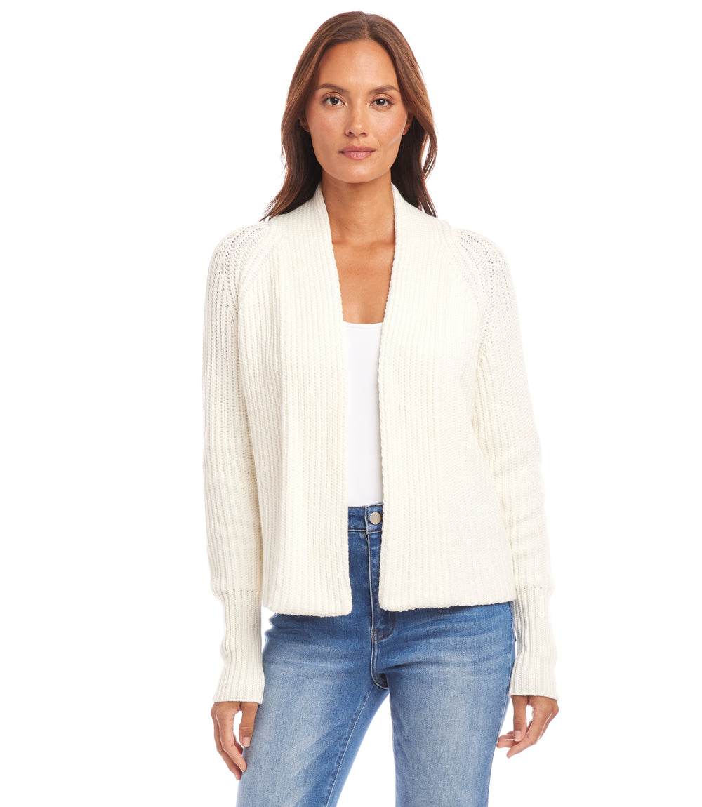 Cropped Open Front Cardigan - Lightweight, Relaxed Fit Sweater