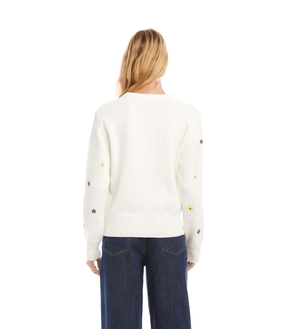 Embroidered Daisy Crewneck Sweater