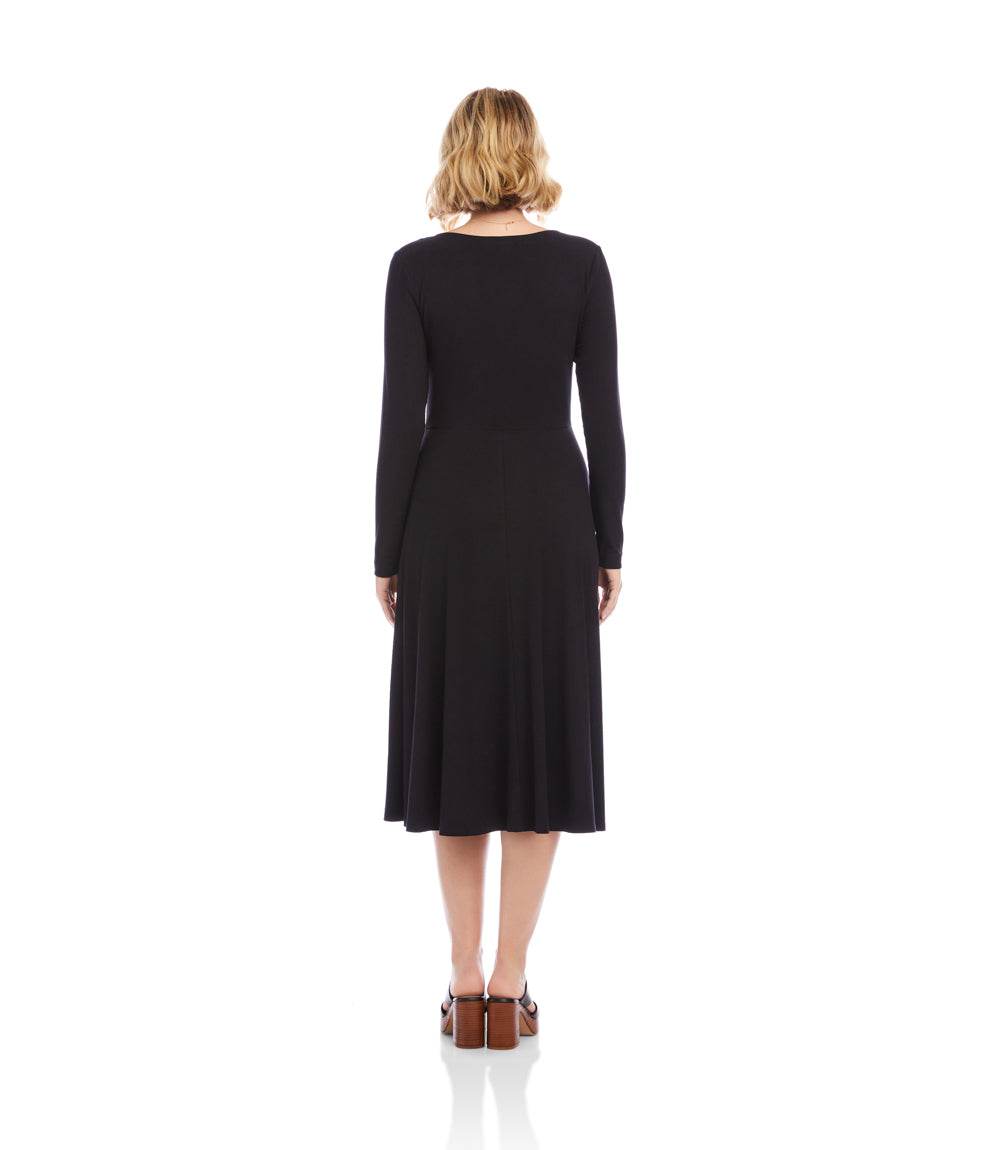 open lace back dress Karen Kane Long Sleeve Ribbed Scoop Neck A Line Dress - Black