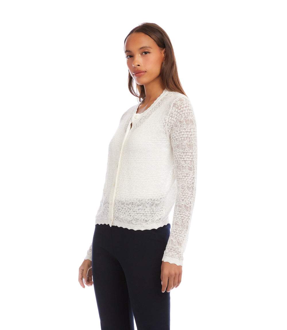 Pointelle Cardigan Sweater - Delicate Sheer Knit, Elegant Layering