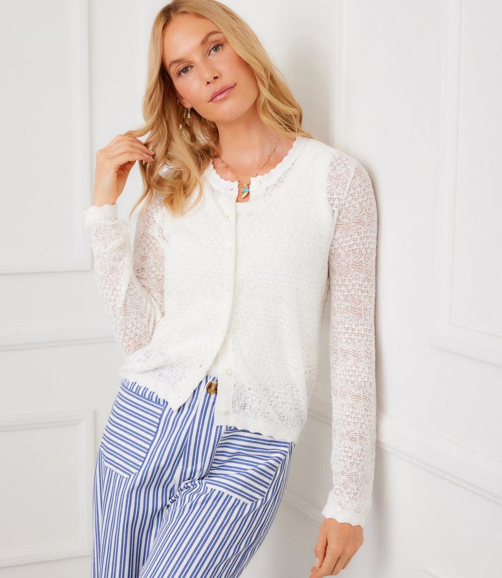 Pointelle Cardigan Sweater - Delicate Sheer Knit, Elegant Layering