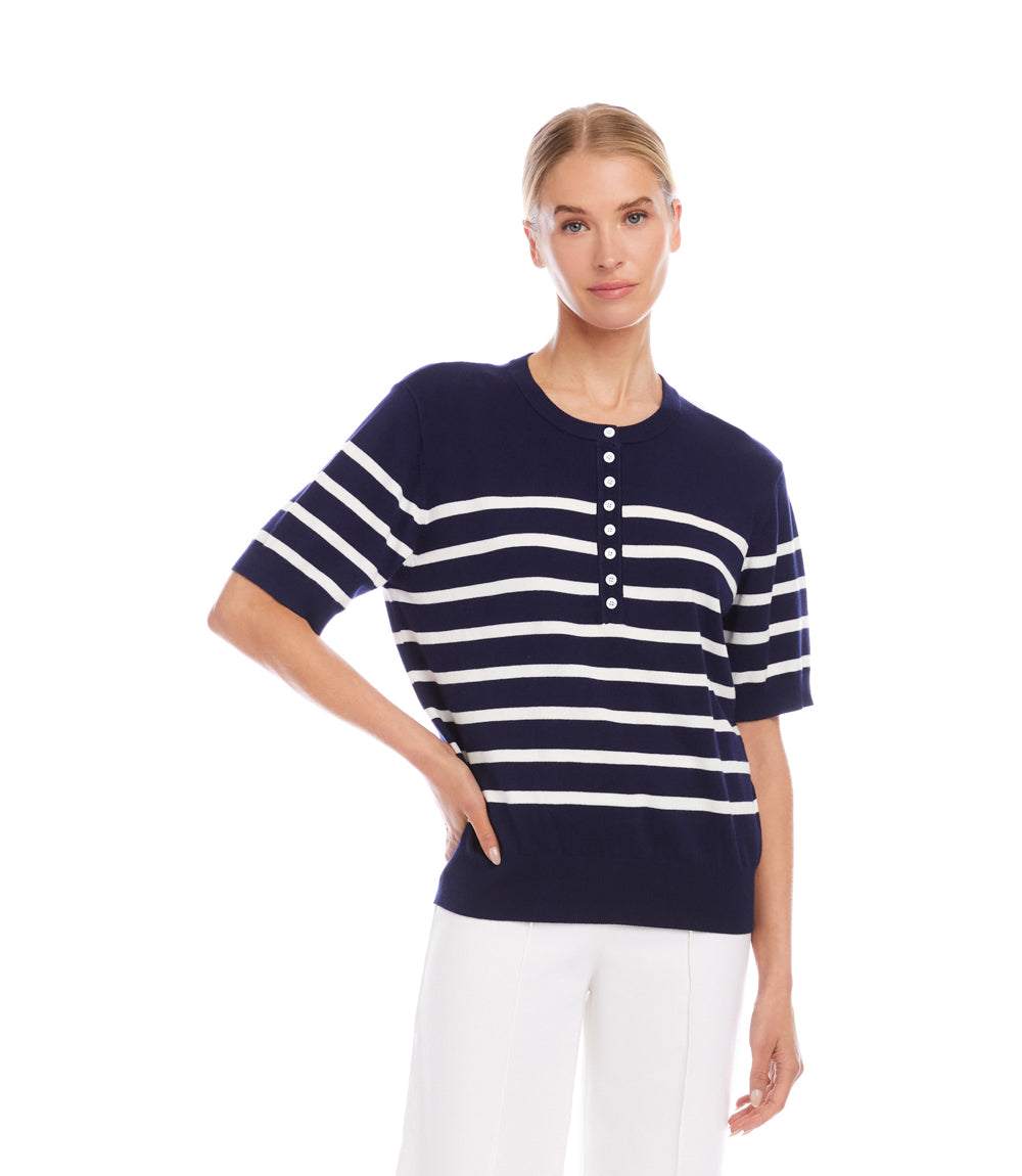 Henley Stripe Sweater - Classic Knit with Timeless Stripe