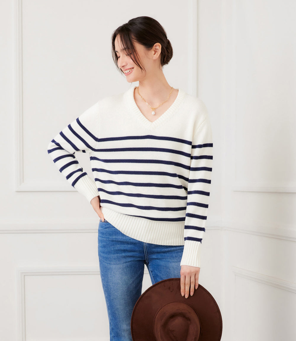 Stripe V-Neck Sweater