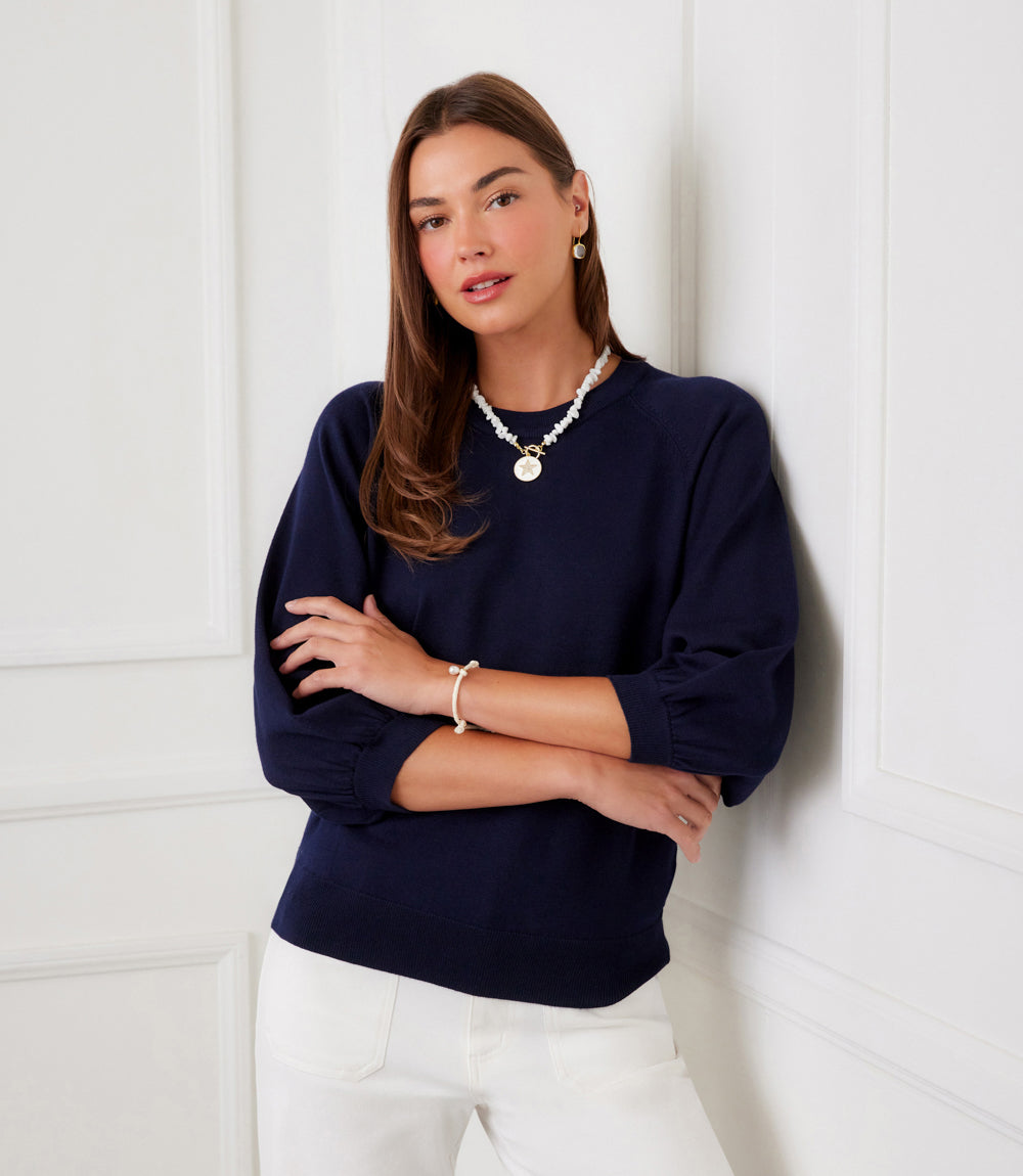 3/4 Puff Sleeve Raglan Sweater