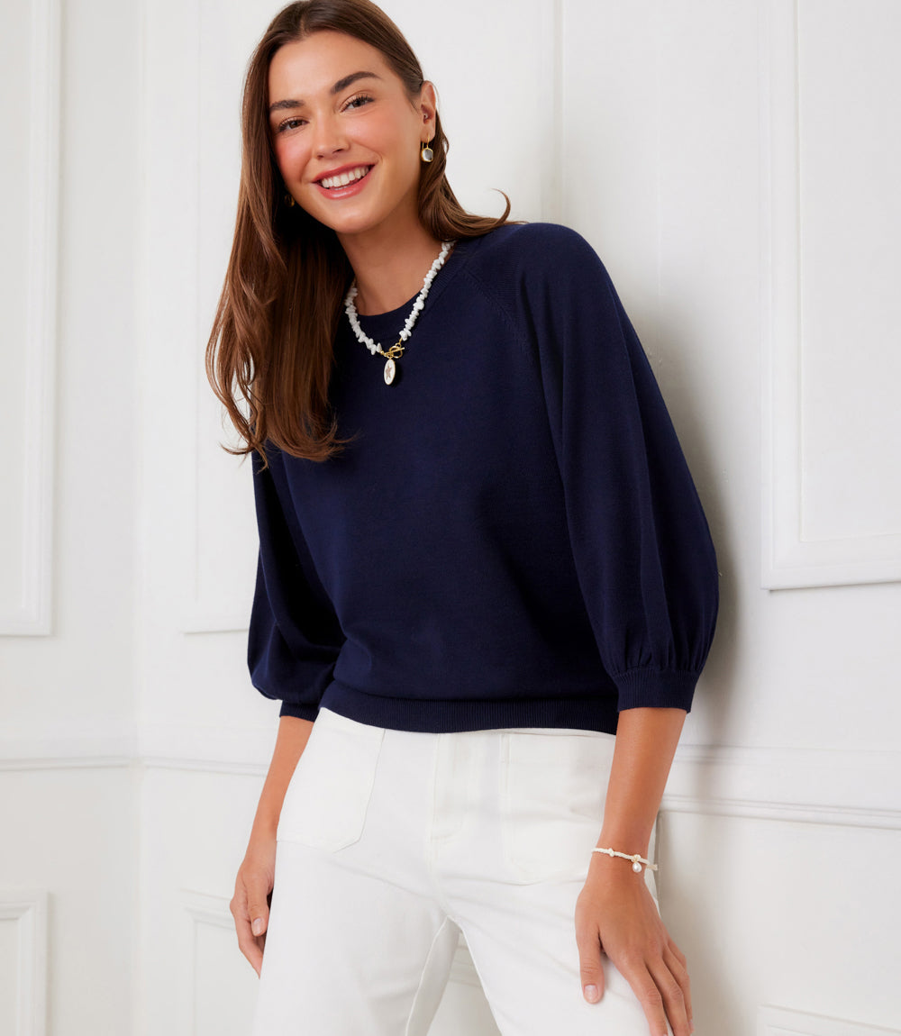 3/4 Puff Sleeve Raglan Sweater