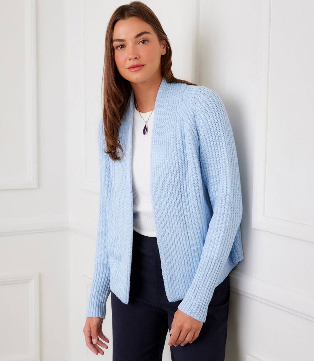 Cropped Open Front Cardigan - Relaxed Knit Sweater for Women