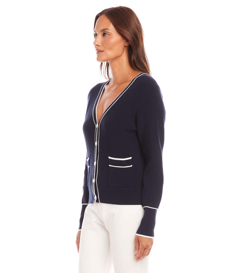Contrast Trim Cardigan Sweater
