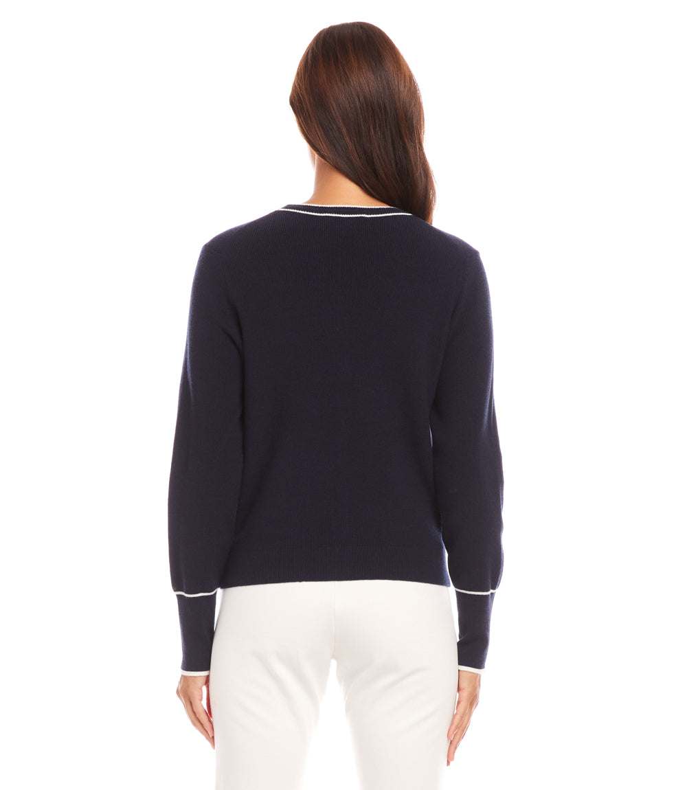 Contrast Trim Cardigan Sweater
