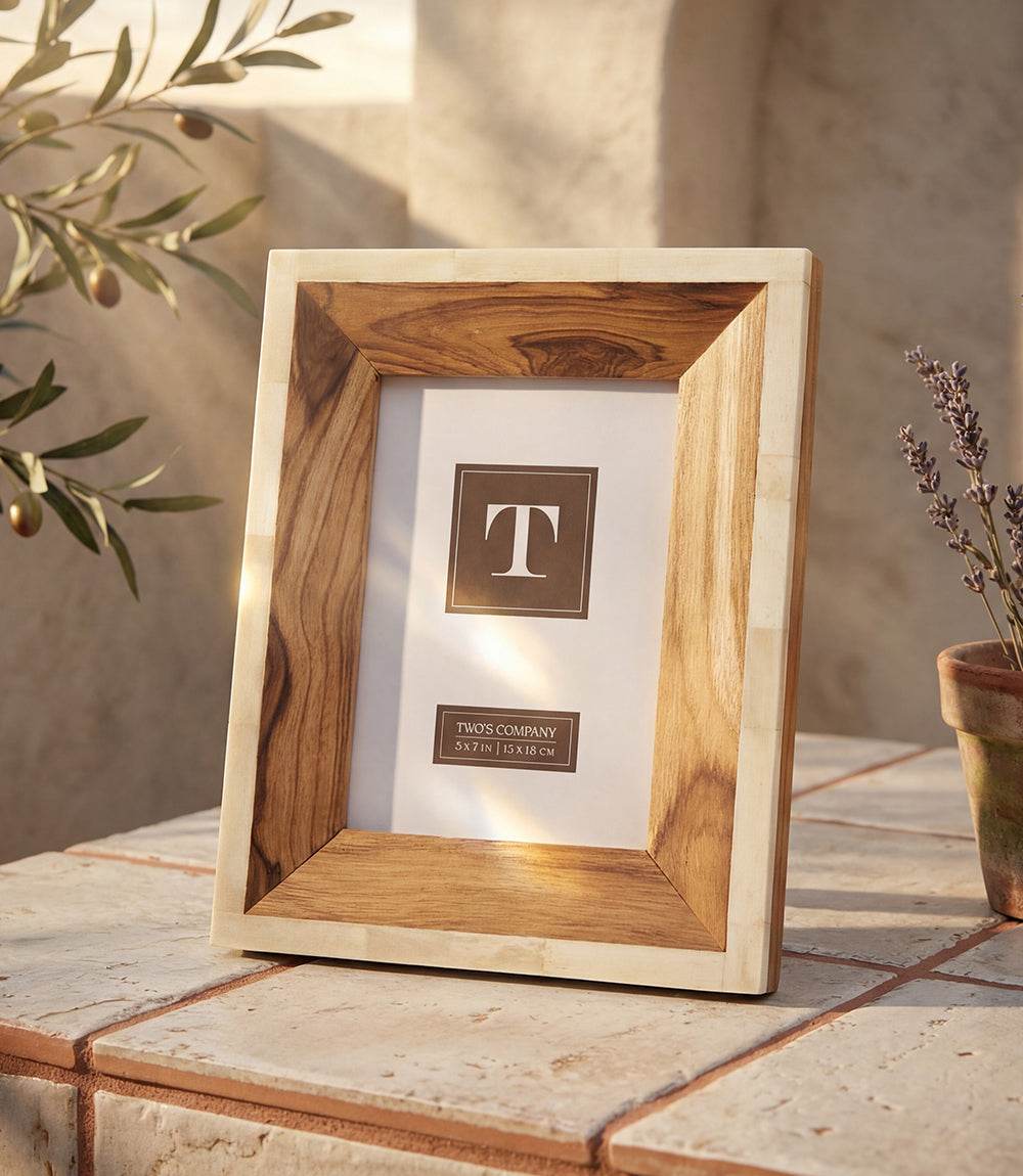 Large Wood Picture Frame - Elegant Teakwood & Bone Photo Display