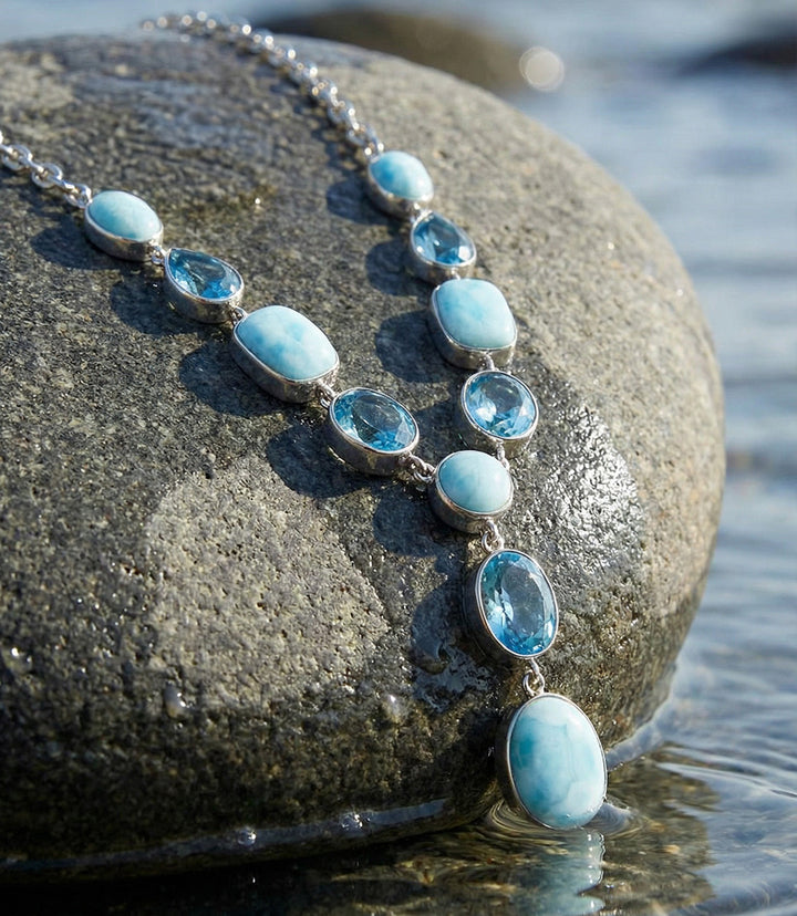 Larimar And Blue Topaz Lariat Necklace
