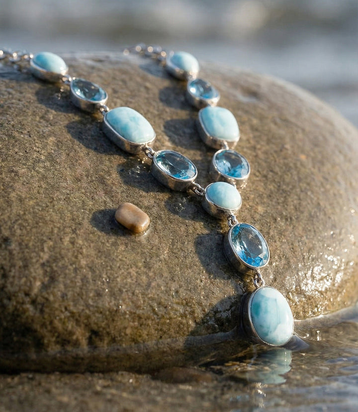 Larimar And Blue Topaz Lariat Necklace