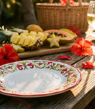 Melamine Roma Dinner Plate with multicolor floral border on white background