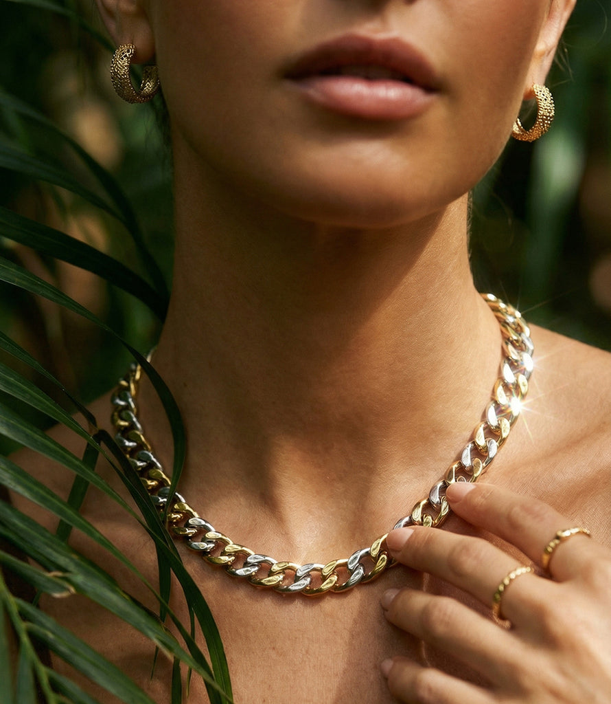 【SILVER/GOLD】Thick combi chain necklace Mixed Gold And Silver Chain Necklace – Karen Kane
