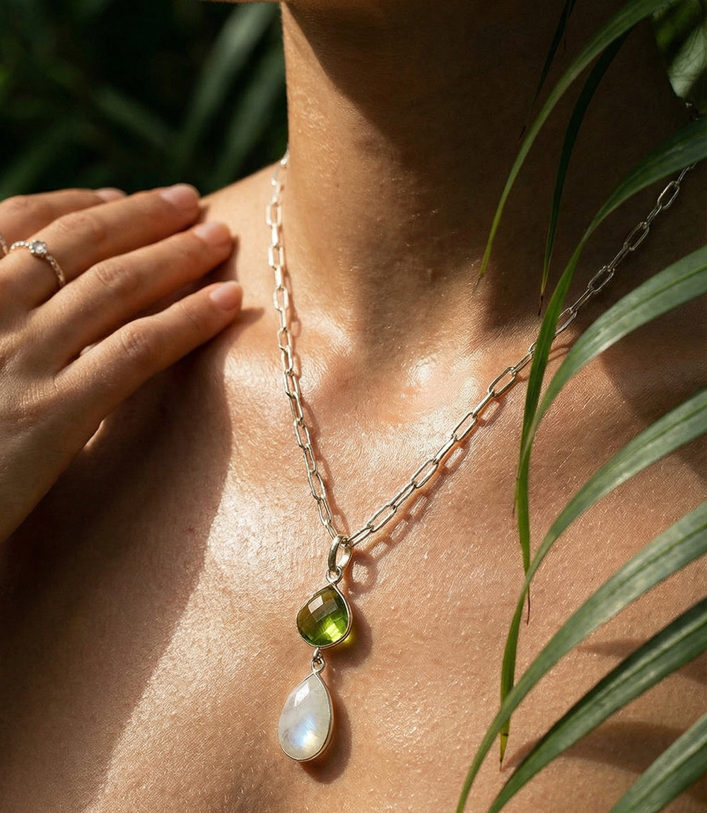 Moonstone And Peridot Pendant Necklace