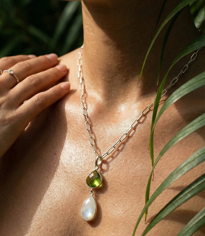Moonstone And Peridot Pendant Necklace