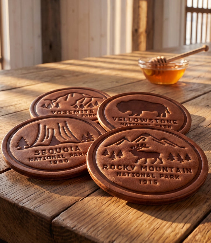 Leather National Park Coasters, Set Of 4