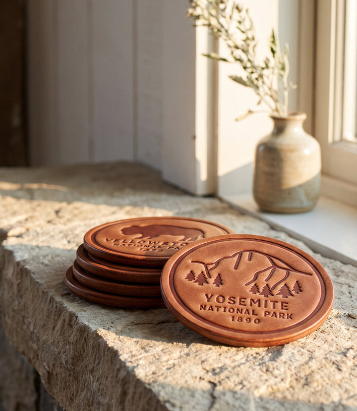 Leather National Park Coasters, Set Of 4