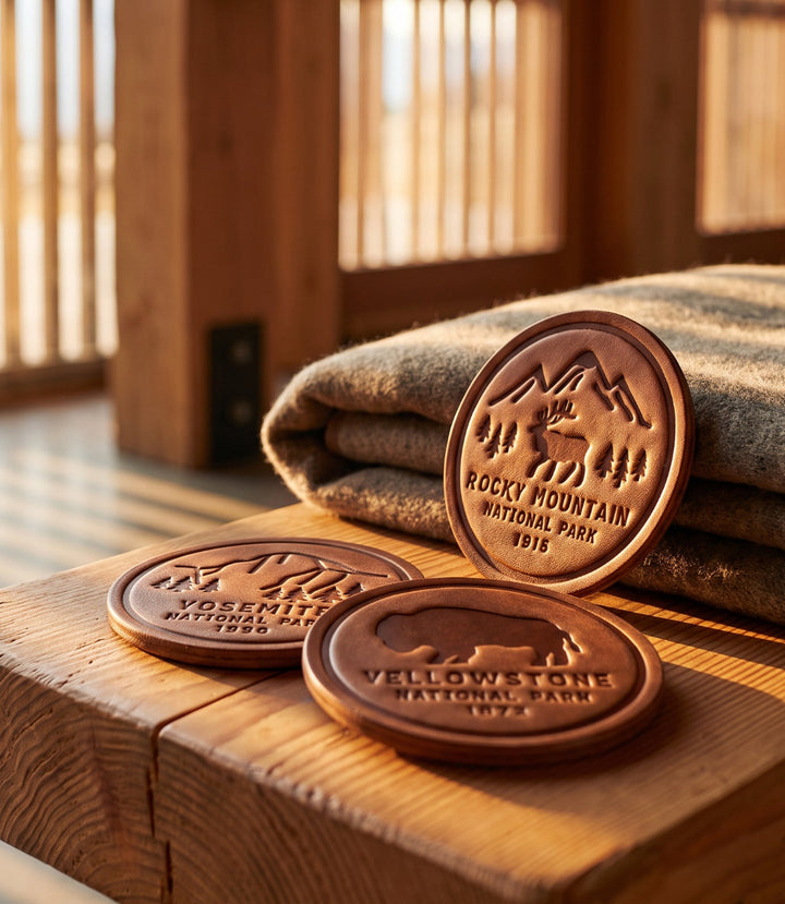 Leather National Park Coasters, Set Of 4