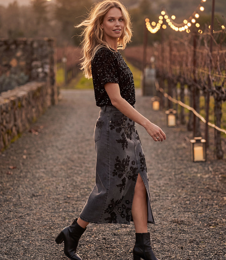 Velvet Short Sleeve Sequin Top