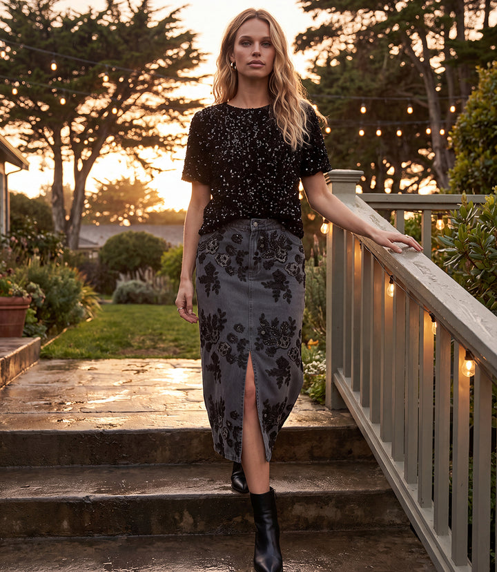 Velvet Short Sleeve Sequin Top