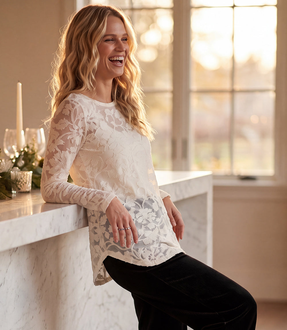 Long Sleeve Burnout Shirttail Top