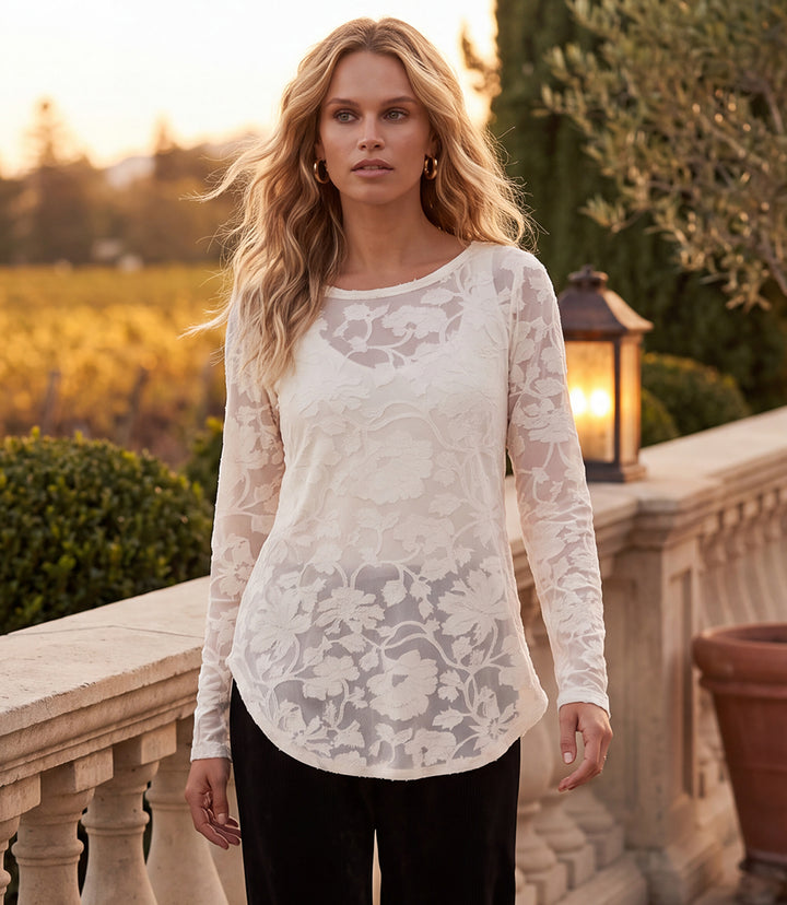 Long Sleeve Burnout Shirttail Top