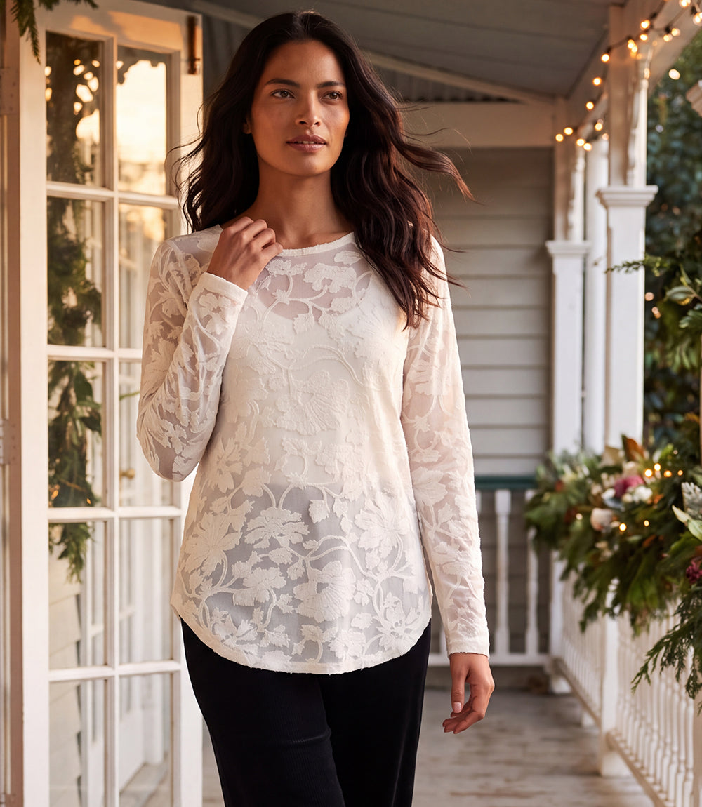 Long Sleeve Burnout Shirttail Top