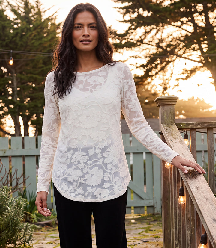 Long Sleeve Burnout Shirttail Top