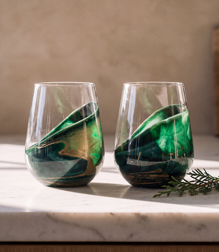 Ocean Waves Wine Glasses, Set Of 2