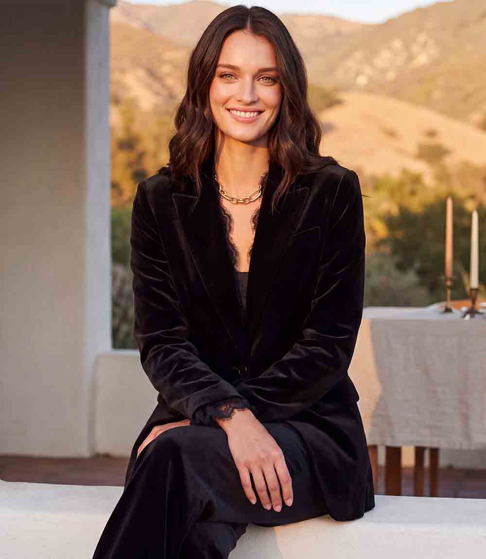Lace Trim Velvet Blazer