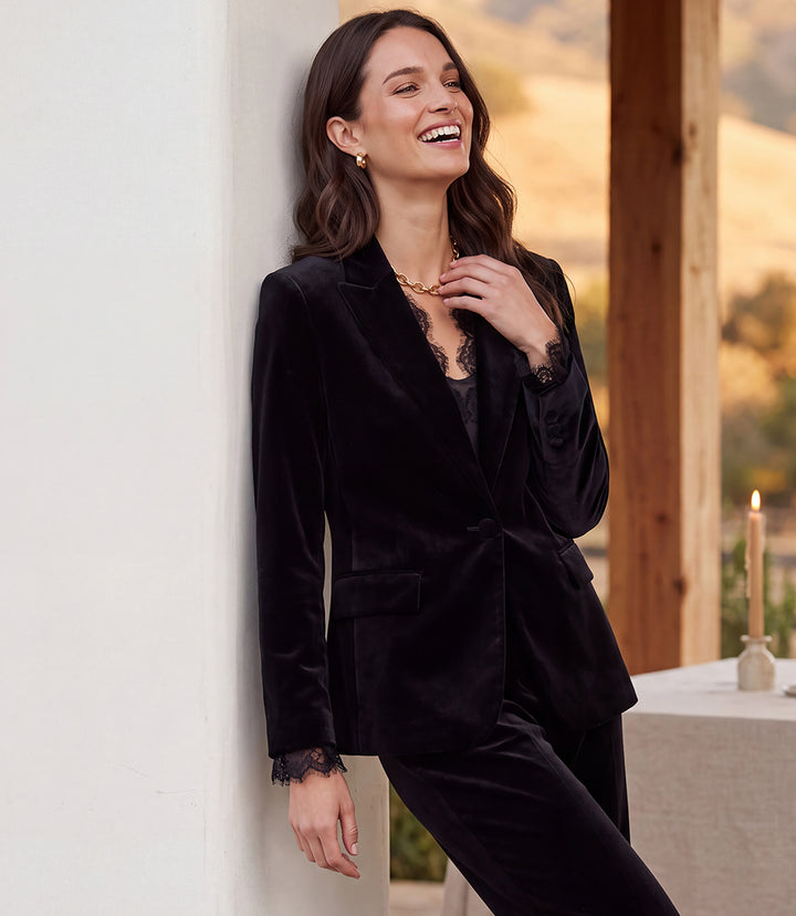 Lace Trim Velvet Blazer
