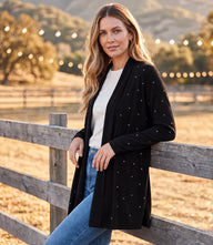 Embellished Open Front Drape Cardigan